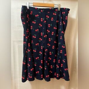Talbots Cherry Print A-Line Skirt Navy Red Retro Style 14W Pinup Retro